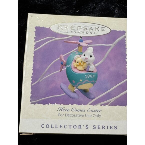 Hallmark 1995 Keepsake Ornament Here Comes Easter Bunny & Chick Helicopter - Picture 5 of 8